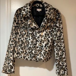 SUNSET + SPRING leopard fur jacket